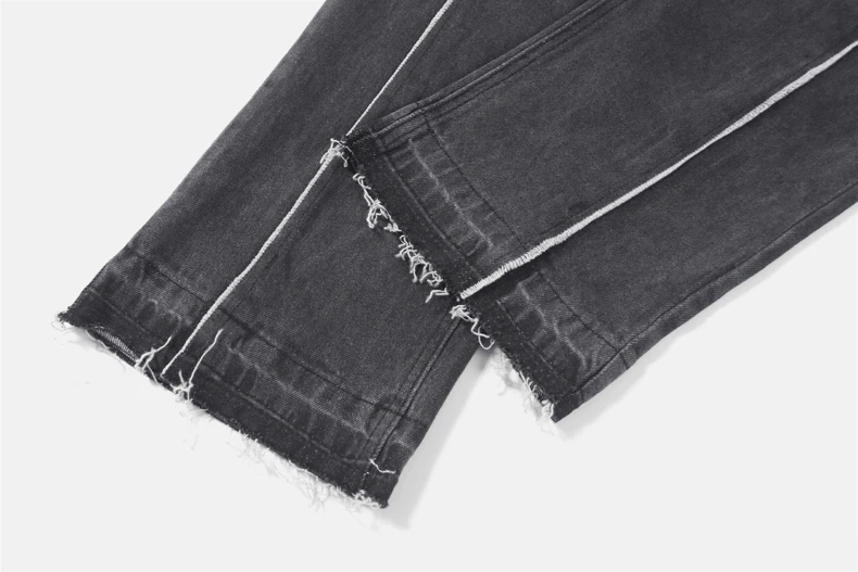 Dark Icon Middle Split High Street Jeans Men Washing Grey Straight Hip Hop Jeans Men's Denim Pants