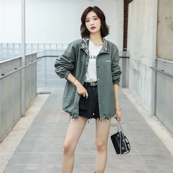 

Jacket 2019 Women Winter And Autumn Double-sided Jackets Casual All-Match Loose Female Turn-down Collar Jackets