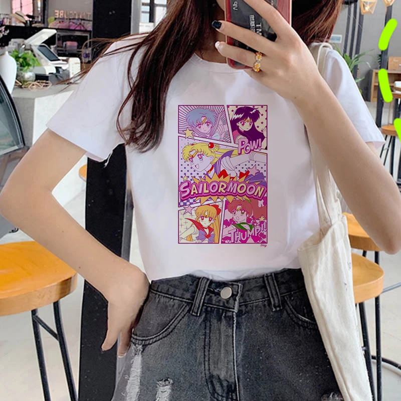 Sailor Moon T shirt Women Summer Casual Harajuku Girl Print Graphic T-shirt Short Sleeve Women Top