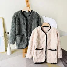 Autumn/winter Women Flannel Pajamas Thickened Solid Color Single Piece Long Sleeve Sleep Tops Ladies Comfy Casual Warm Home Coat