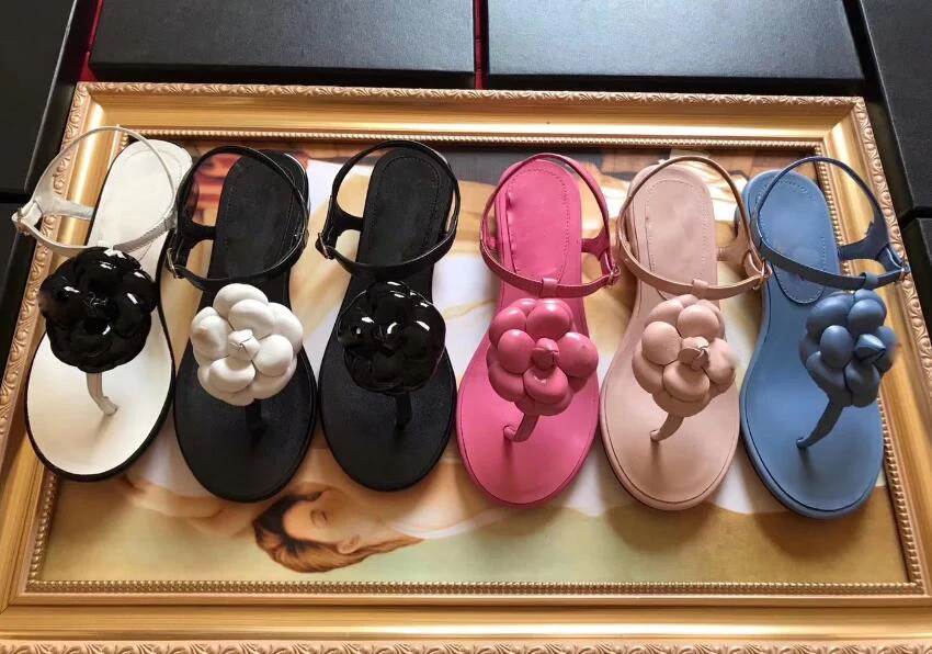 

BONJEAN Summer Newest Woman leather Flower Flat Sandals Sexy Thong Sandals Beach Wearing Casual Flat Shoe Pink Black White