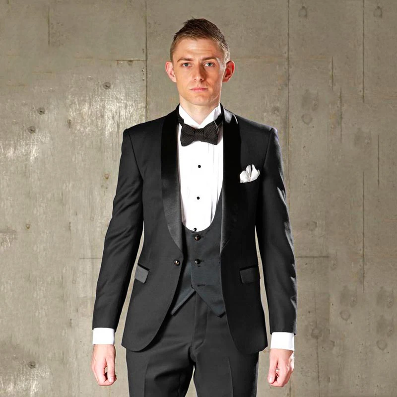 Slim Fit черные мужские свадебные костюмы Жених одежда костюм вечерний для выпускного официальный смокинг лучший мужской блейзер 3 шт - Цвет: Черный