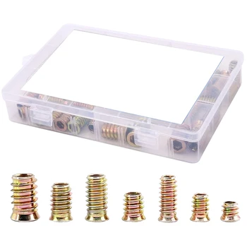 

95Pcs Zinc Alloy Hex Flanged Screw-In Nut Hex Socket Drive Threaded Insert Nuts Assortment Set for Wood Furniture