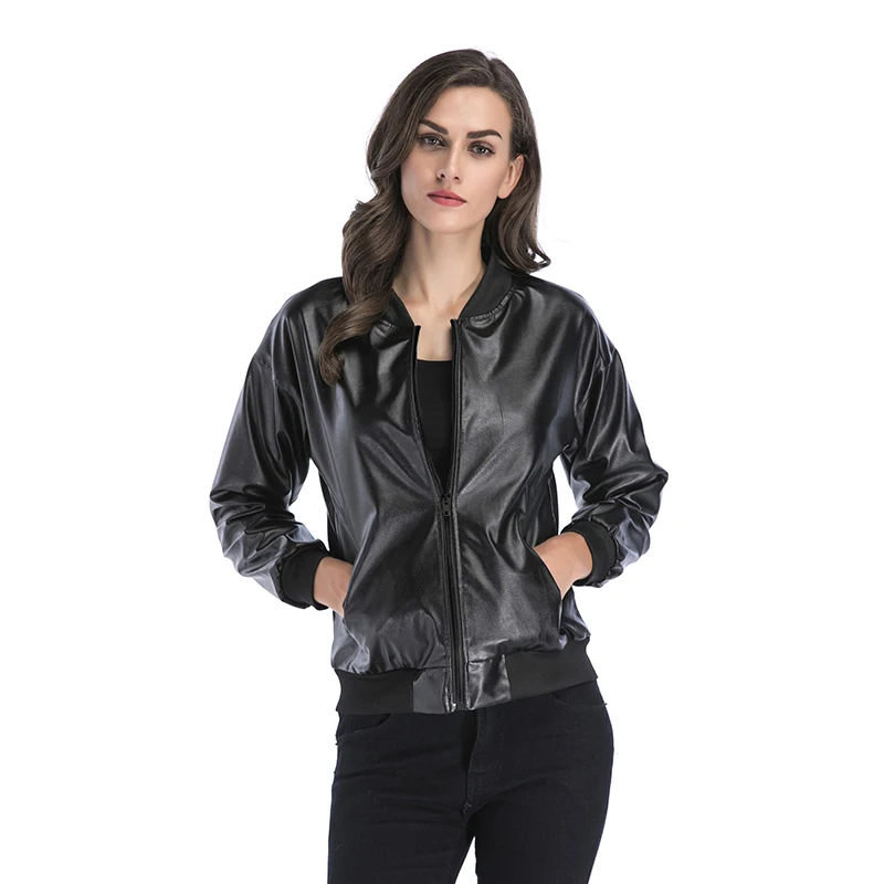 

Lucyever New 2019 Faux Leather Black Jacket Stand Collar Zipper Motorcycle PU Coat Fashion Casual Long Sleeve Female Outwear