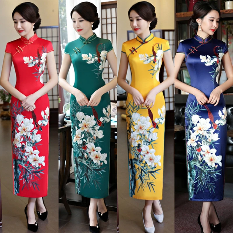 Plus Size 5XL traditional new catwalk show retro stand collar long cheongsam fashion slim high open ceremonial china long Qipao