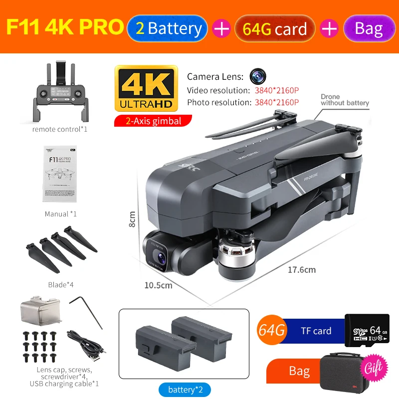 CSF F11S Pro Drone 4k Profesional Camera 3KM WIFI GPS EIS 2-axis Anti-Shake Gimbal FPV Brushless Quadcopter RC Helicopter Dron best RC Helicopters RC Helicopters