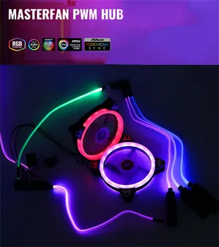 

PWM Fans&Cooling Fan Hub PC 5 Way Splitter Sleeved Adapter LED Cable 12V Desktop