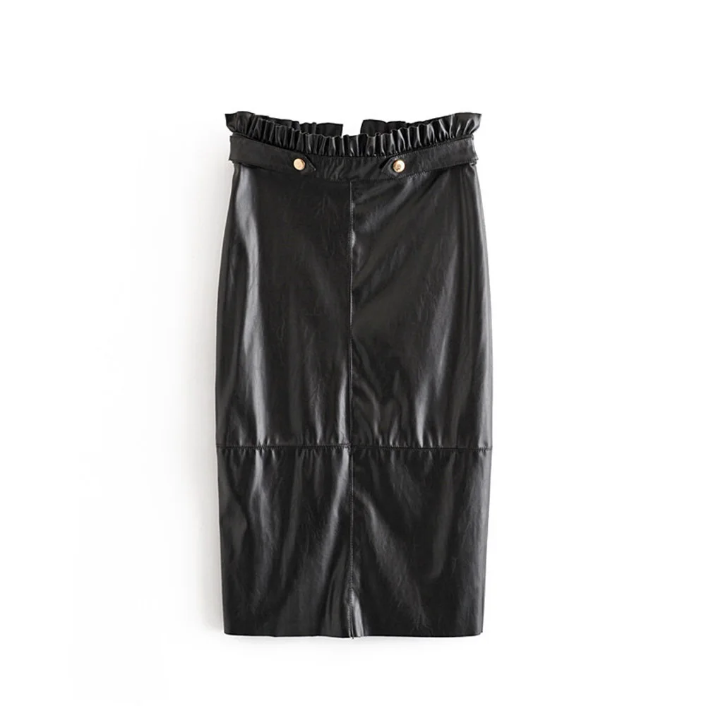 Новинка осени 2019 года Женская облегающая прямая юбка из искусственной кожи с