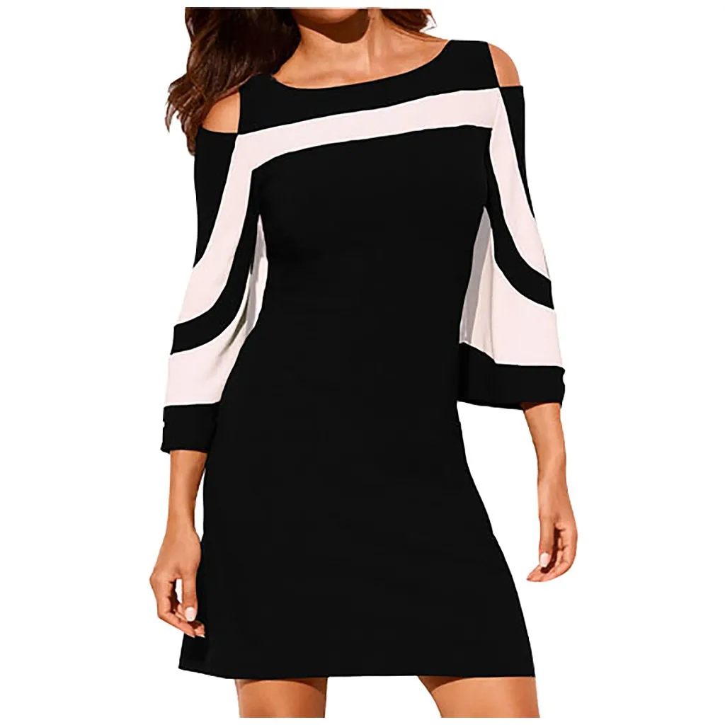 Женское платье,, ropa mujer, платья для вечеринок, vestidos, женское модное сексуальное платье с открытыми плечами, рукав средней длины, Повседневное платье в стиле пэчворк