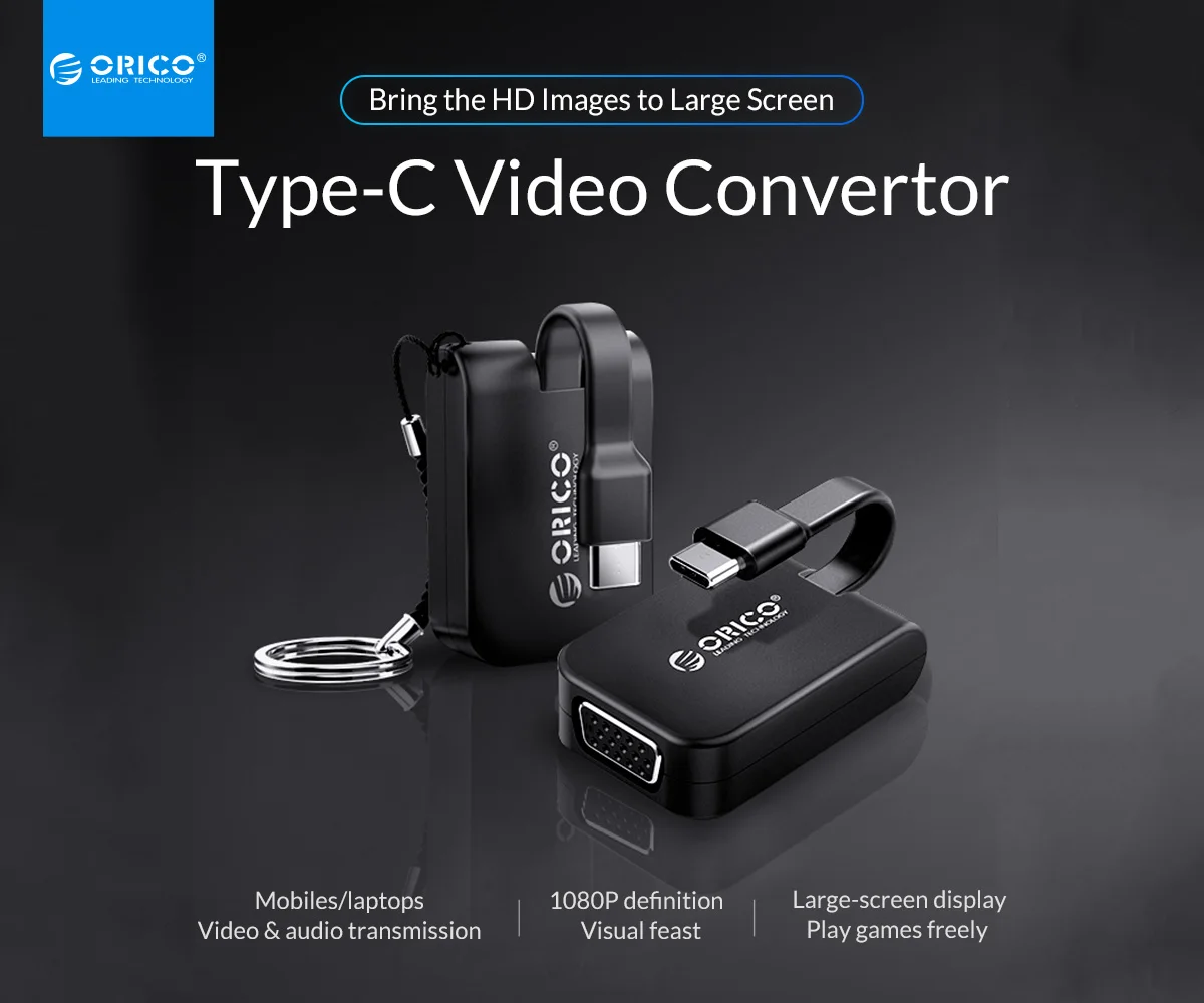USB C к VGA конвертер с петлей типа c штекер VGA Женский адаптер для Macbook huawei P20 samsung S8, XC-112