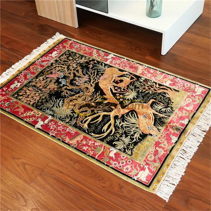 

Large Handmade Persian Floral Pure Silk Rugs All-over Living Room Carpet