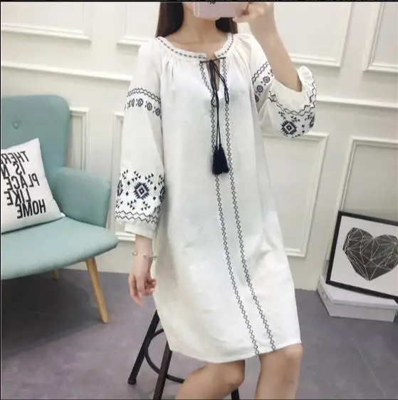 2020 хлопковое льняное женское платье с цветочной вышивкой мини-платье в