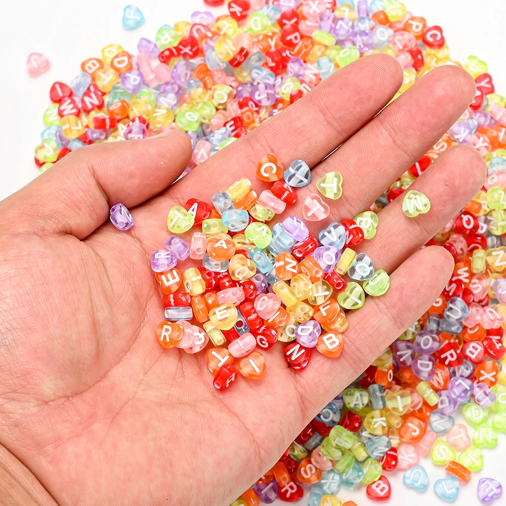 100 teile/los Herz Acryl Buchstaben Perlen Bunte Alphabet Lose Spacer Perlen Für Schmuck Machen DIY Handgemachte Armband Halskette – Detail 2