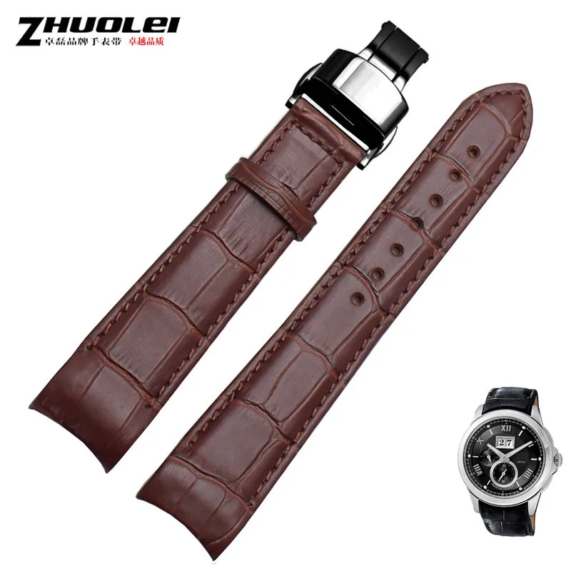 brownx black clasp Изогнутый конец мужские ремешки для часов для BL9002-37 05A BT0001-12E 01A Брендовые Часы из натуральной кожи с пряжкой бабочки 20 21 22 мм - Цвет ремешка: brownx black clasp