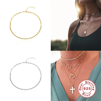 

Aide 925 Sterling Silver 18k Gold Necklace Women Jewelry INS Minimalist Chain Choker Necklace Collares Jewelry Bijoux Collar