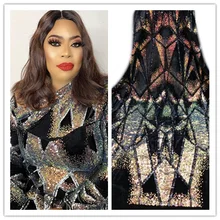 Африканская Кружевная Ткань 5yds/pce красочные блестки бархат вышивка ткани для женщин великолепные Роскошные нигерийские Лагос Вечерние