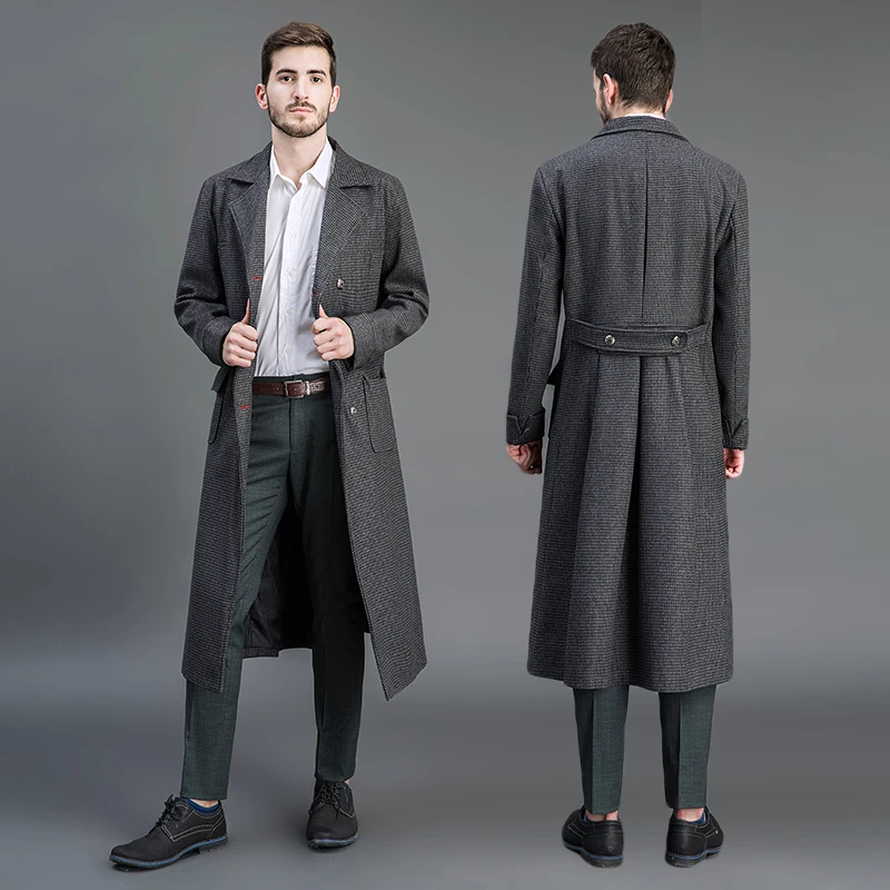 

Men Lapel Collar Double Breasted Wool Blend Overcoat British Style Slim Fit Long Coat Outwear Male Overcoat S23