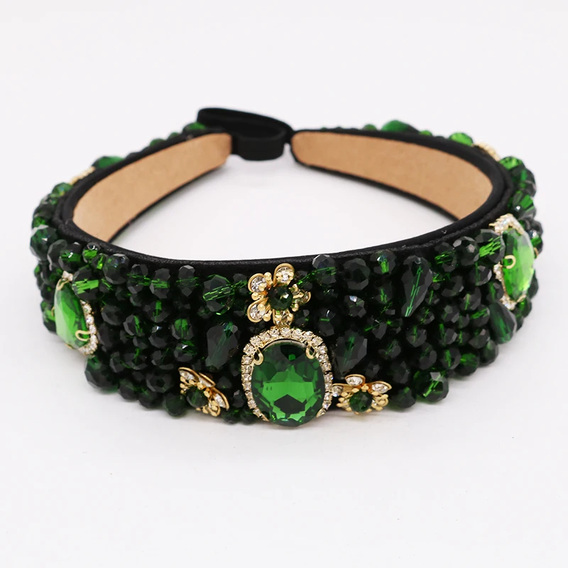 green Hand Модная Роскошная корона в стиле барокко с цветочным узором и двойными кристаллами, ювелирная Тиара для волос ручной работы, аксессуары для волос, головной убор для свадебной вечеринки - Окраска металла: green Hand
