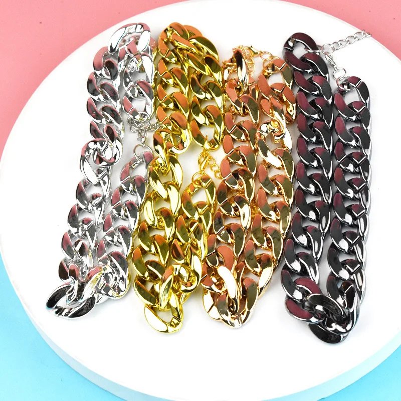 ABS Plastic Dog Collar Chain Diamond Inlay Sparkle Bulldog Necklace Cat Collars Pet Accessories Small Medium Large Dogs Golden