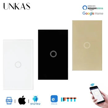

UNKAS Glass Panel 1 Gang 1 Way Touch WIFI Switch Smart Home Automation Wireless Wall Switch Ewelink APP Null and Fire Line