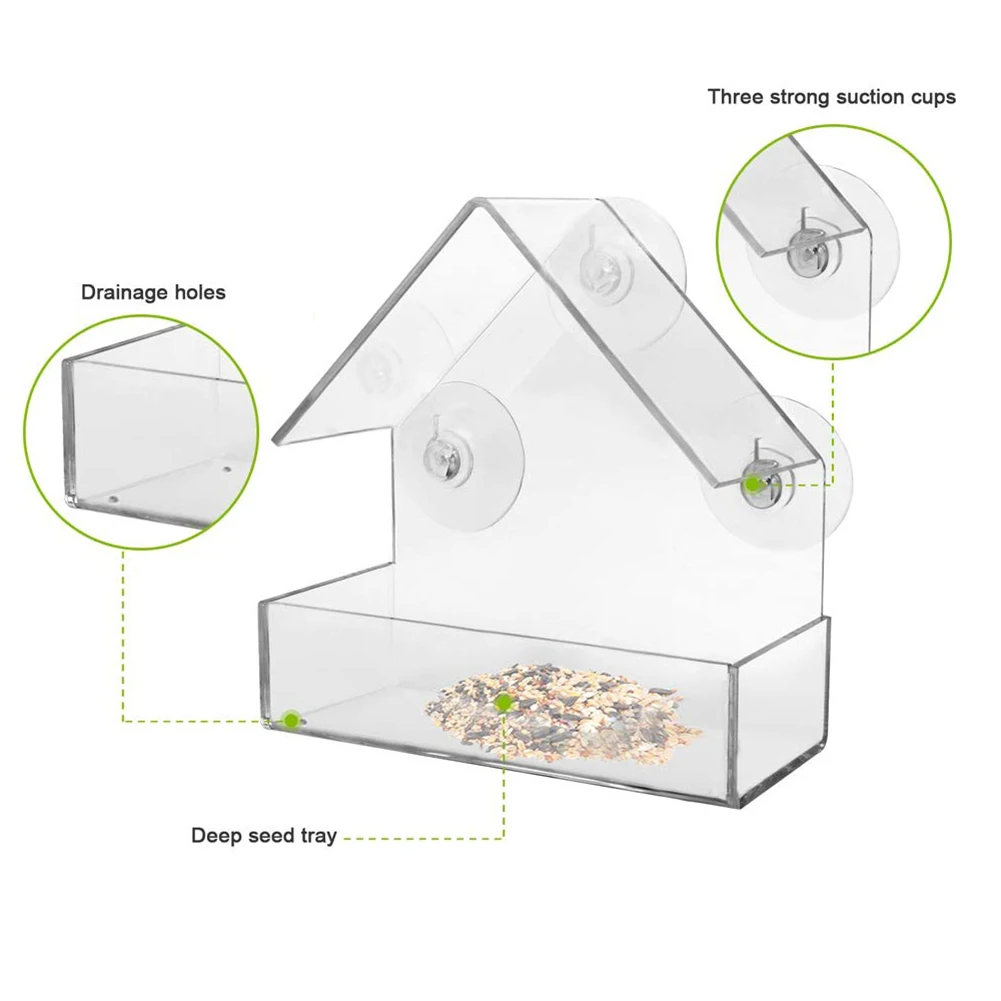 Goodzaz Mangeoire à Oiseaux Suspendus Fenêtre Acrylique avec Support  Perchoir Ventouse et Chaîne Nichoir Bol d'alimentation Stations Extérieur  Maison Feeder Jardin Décoration (Color : Triangle)