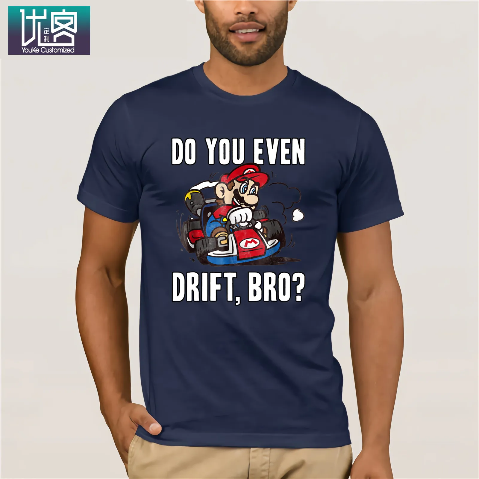 Футболка Mario Kart Do You Even Drift Bro с графическим принтом; Потрясающие Уникальные повседневные футболки с короткими рукавами; одежда из хлопка; футболка - Цвет: navy
