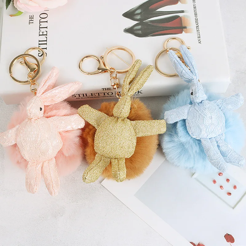 New Style Keychain Cartoon Cute Rabbit Hairy Ball Key Ring Car Key Students Couples Gift Handbag Pendant
