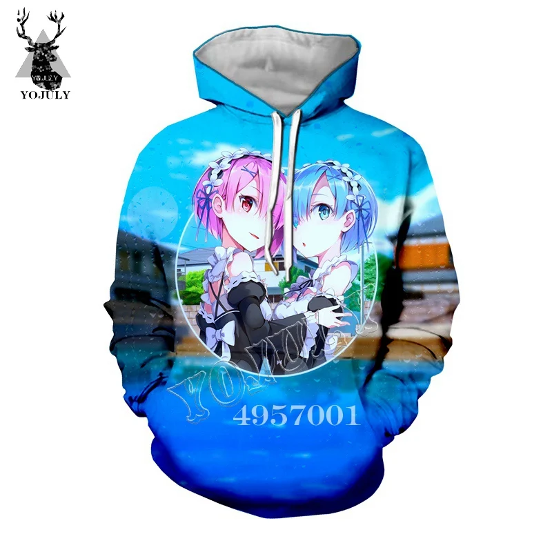 5 YOJULY унисекс модный Женский Повседневный пуловер, свитер аниме 3D принт Re: zero Твин горничной рам и рем 3D принт Харадзюку толстовка с капюшоном Y399 - Цвет: 5