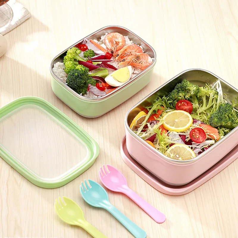 

1pcs Square Stainless Steel Lunch Box food container bento box Fresh Keeping Household Sealing Storage Box Leakproof for kids