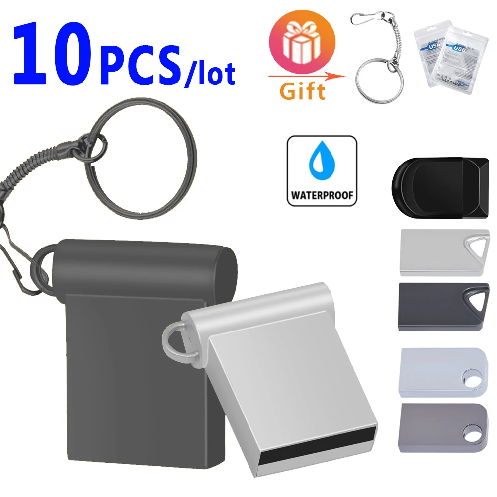 Флеш-накопитель USB 2 0 10 шт./лот 64 ГБ 32 16 8 4 Гб металлическая флешка флеш-накопитель