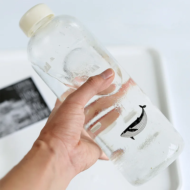 OHFIN матовая стеклянная бутылка для воды с рукавом спортивные бутылки для воды бутылка для молока Мода Кемпинг туристические бутылки 1000 мл