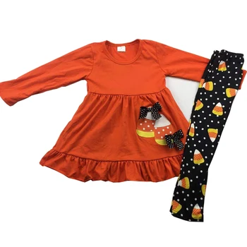 

halloween candy corn embroidered long suit milk silk ruffle bottom winter clothing set girls outfits