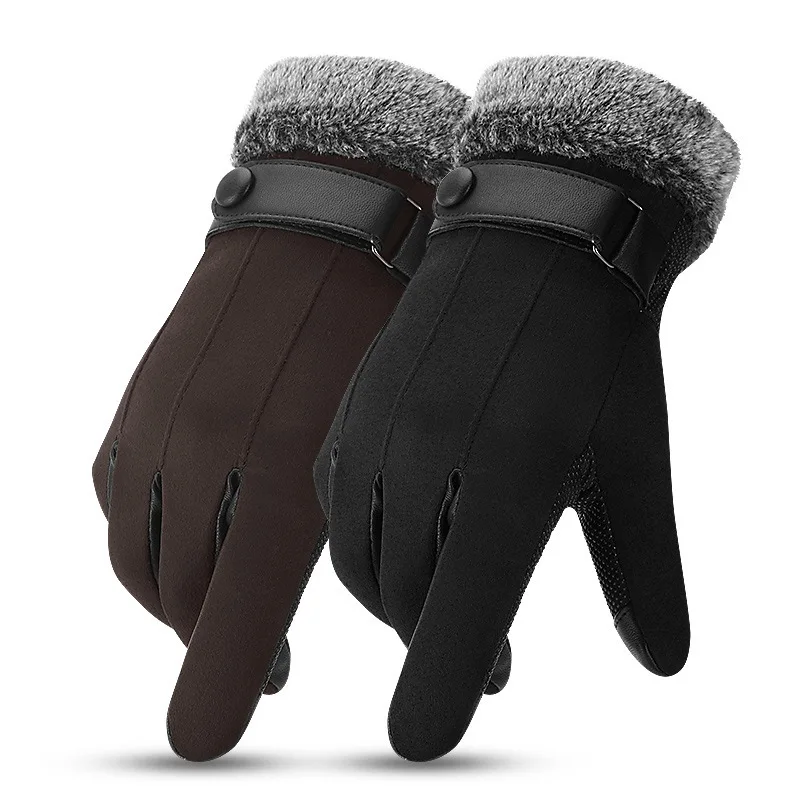 

Suede Gloves Men Autumn & Winter Outdoor Brushed And Thick Double Layer Windproof Warm Riding Sports Anti-slip Touch Screen