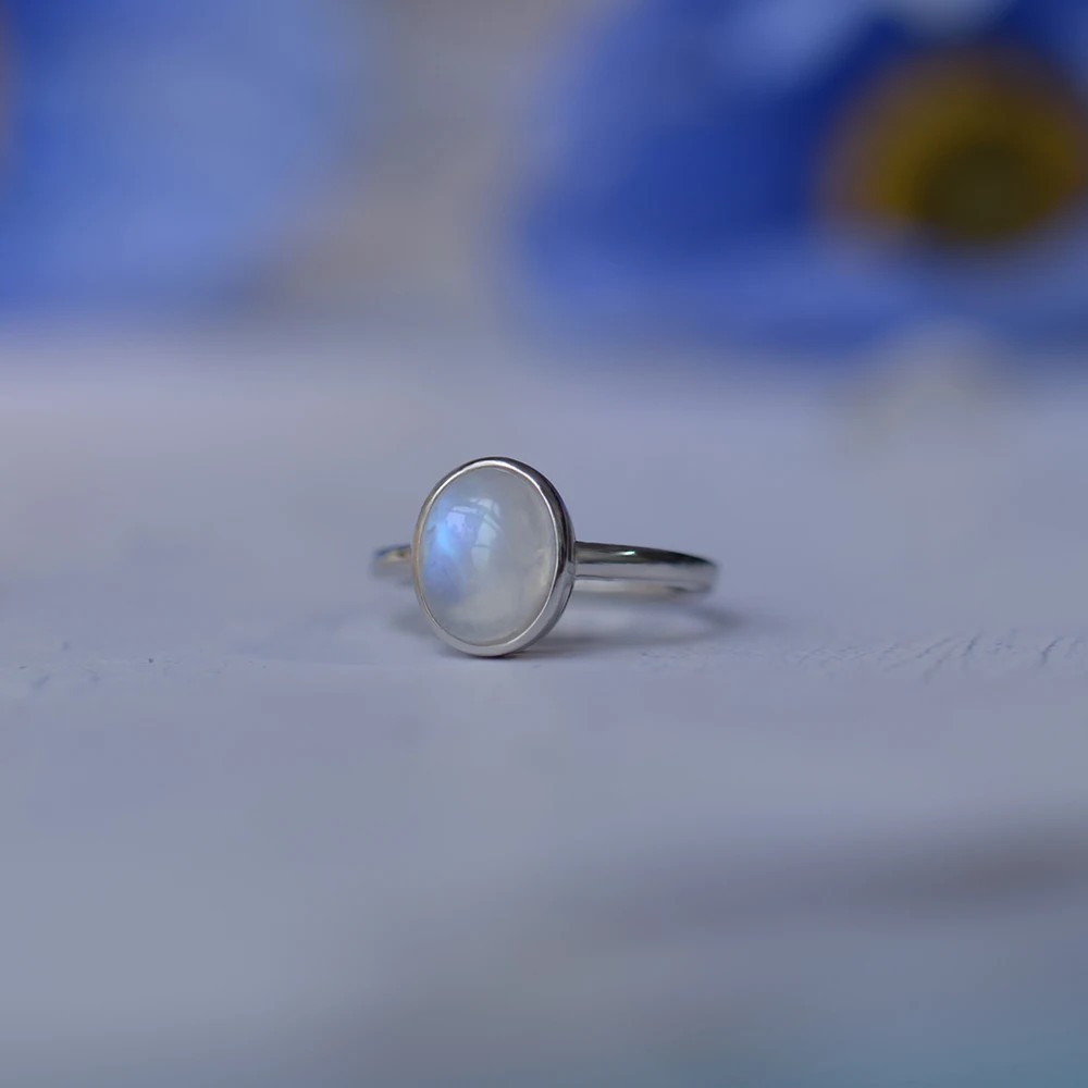 Full Blue Moon Light Moonstone Silver Rings Classic Charming Luxury Jewelry for Women Christmas Gift Female Bands silver rings silver ring