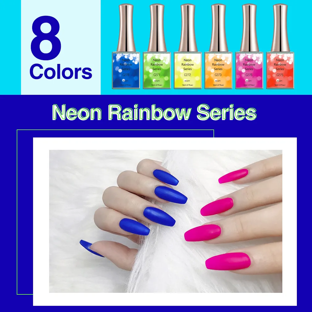 Canni New 16ml UV Nail Gel Polish Neon Rainbow Series C271-C278 Semi Permanent NailArt Manicure Varnish Enamel Lacquer 3