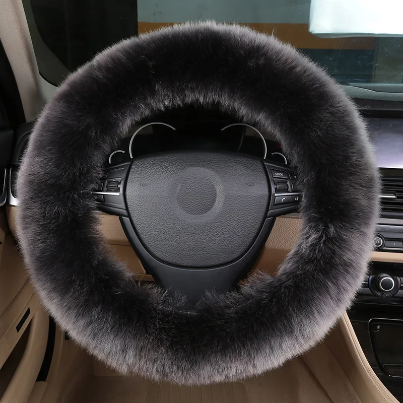 Автомобильный чехол из овечьей шерсти на руль, теплый зимний длинный ворс, австралийская овечья шерсть, настоящая универсальная, подходит для колес размером 35-42 см, D форма