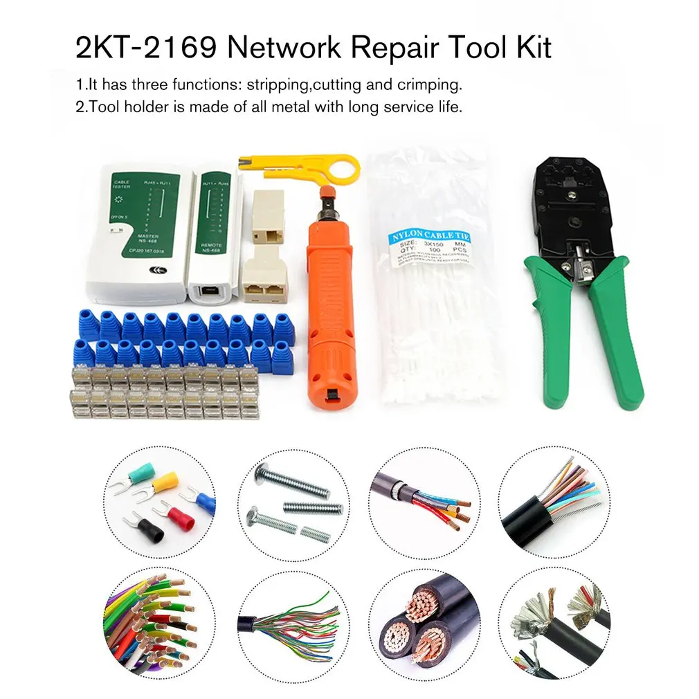 10/12pcs/set Portable LAN Network Repair Tool Kit UTP Cable Clamp Pliers Cable Tester Wire Crimper Stripping Crimping Pliers