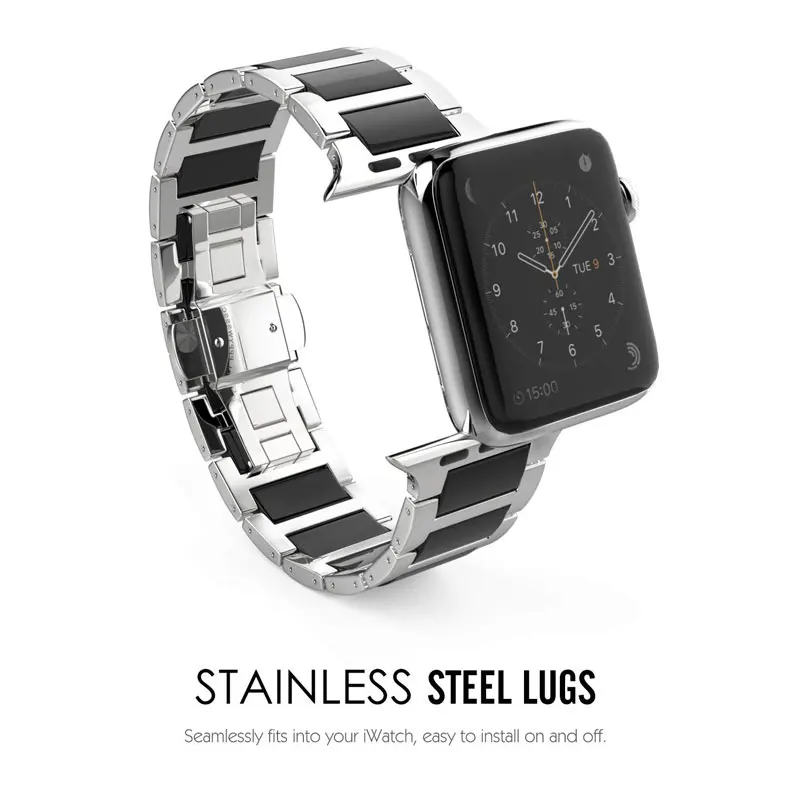 Lerxiuer Нержавеющая сталь ремешок для наручных часов Apple watch, ремешок 42 мм, 38 мм, версия наручных часов iWatch серии 3/2/1 Керамика браслеты браслет