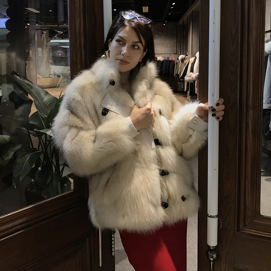 EIFURKOP, Новое Женское пальто из натурального Лисьего меха, Женская куртка из натурального Лисьего меха, зимнее теплое пальто с воротником-стойкой и пуговицами