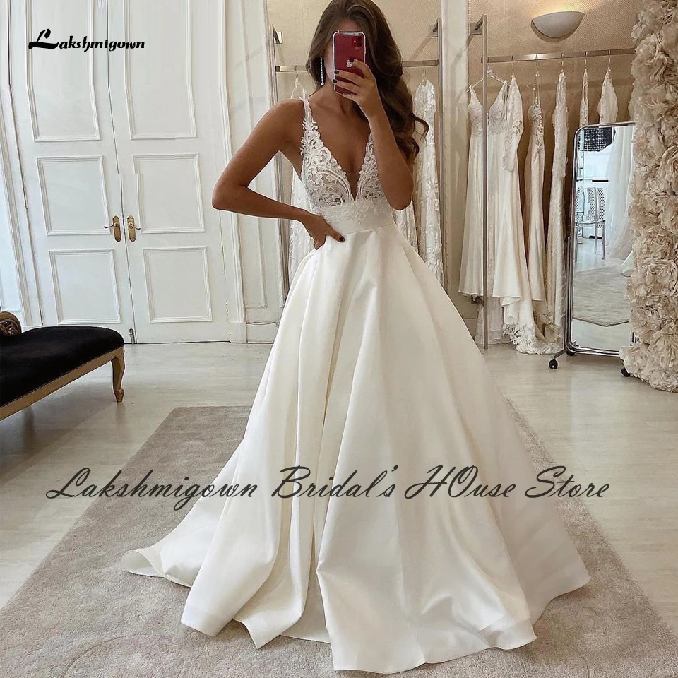 Lakshmigown Robe Satin Dress Women Princess Wedding Gowns Vestido Casual Princess Bridal A Line Wedding Dresses Lace Bodice