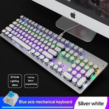

RGB Backlit Mechanical Keyboard Blue Shaft Metal Panel High-End Gaming Keyboards 104 Keys Punk Keycap USB Wired Game Keyboard