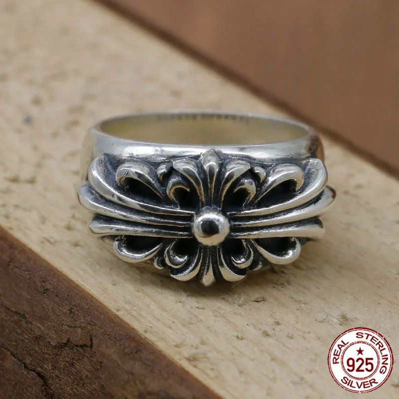 

S925 sterling silver ring cross flower creative personality retro punk hip-hop style exquisite gift for lover 2019 new hot