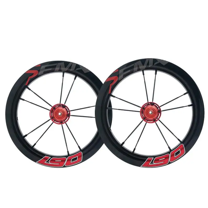 Carbon wheels SEMA SL190 190g carbon wheelset 12inch super light wheels with 6801 bearing for Kids balance bike/Striders/push - Цвет: Red logo