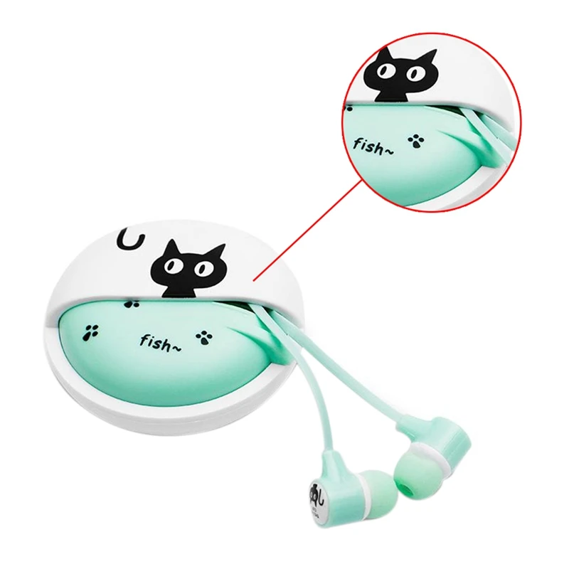 QearFun Stereo 3.5mm in Ear Cat Earphones Earbuds with Microphone with Earphone Storage Case for Smartphone MP3 iPod PC Music Green 