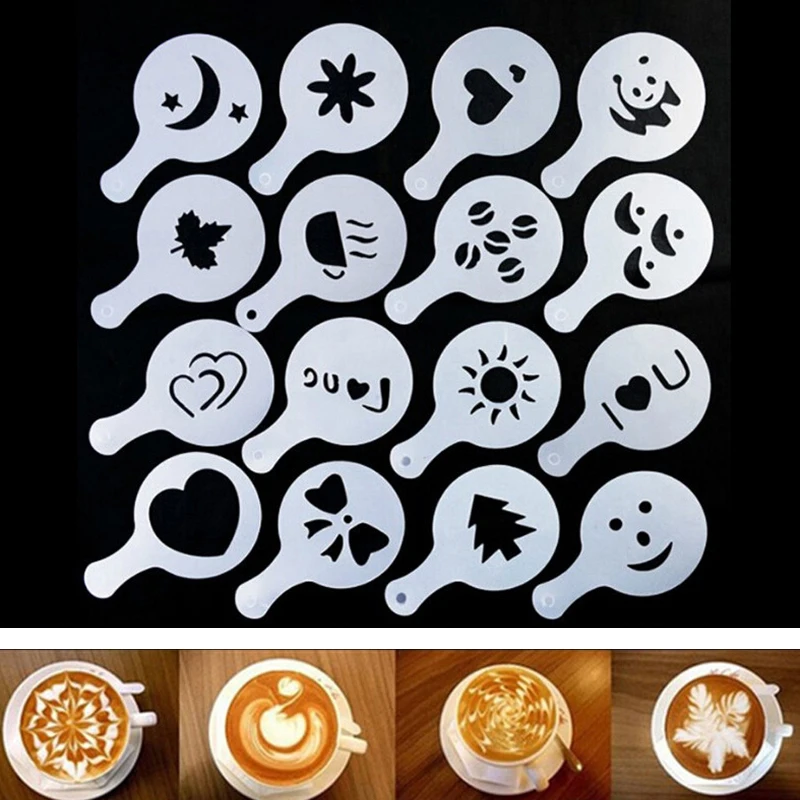 16 шт Пластиковые капучино Cooffee пены спрей шаблон трафареты DIY украшения кофе печать плесень Декор кекс шаблон плесень