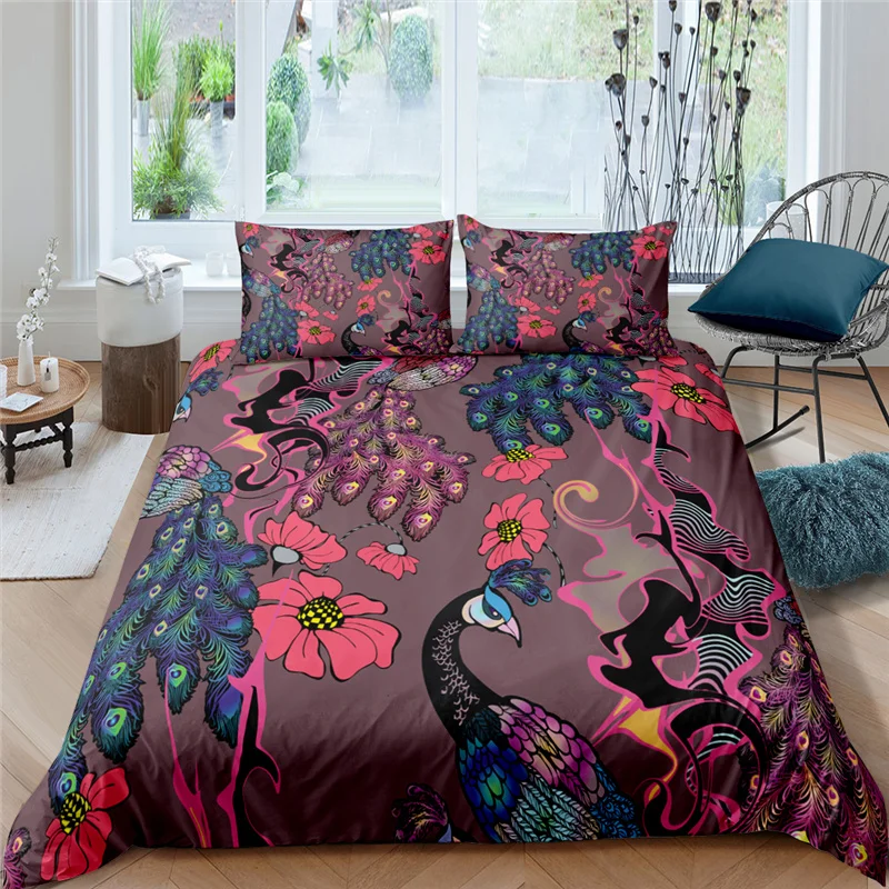 

Home Living Luxury Peacock Print 2/3Pcs Soft Duvet Cover PillowCase Queen and King Size Kids Bedding Set EU/US/AU Size
