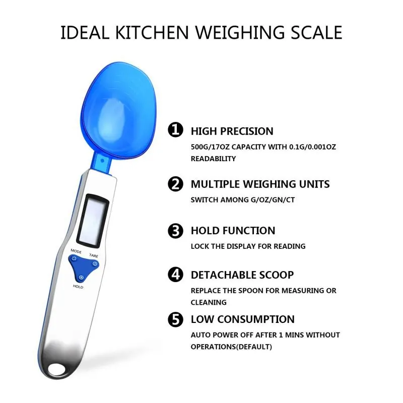 Цифровые весы ложка с ЖК-дисплеем кухонные ложки весы 300-500 г/0,1 г электронная мерная ложка с весами с 3 съемными взвешиваниями