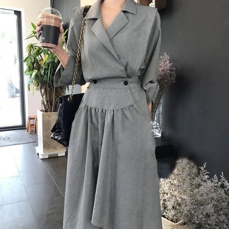 Neploe корейский Chi Темперамент Нерегулярные Макси Vestido Осень Зима тонкая талия Нерегулярные ropa mujer серое платье в стиле ночных женщин 46520