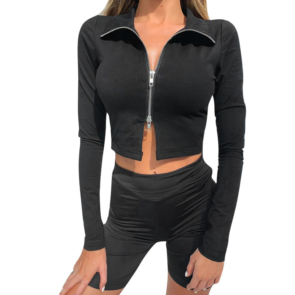 

JAYCOSIN Female Blouse Women Autumn and Winter Casual Lapel Double Zipper Long Sleeved Top Blouse Ladies Girls 805