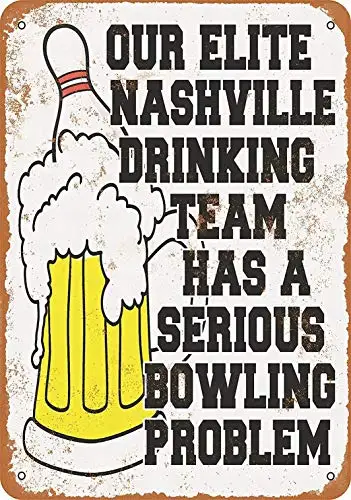 

Nashville Bowling Drinking Team - Retro Wall Decor Home Decor 8 x 12 Metal Sign